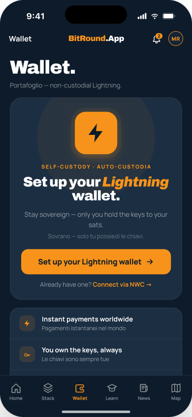 BitRound self‑custodial Lightning wallet screen